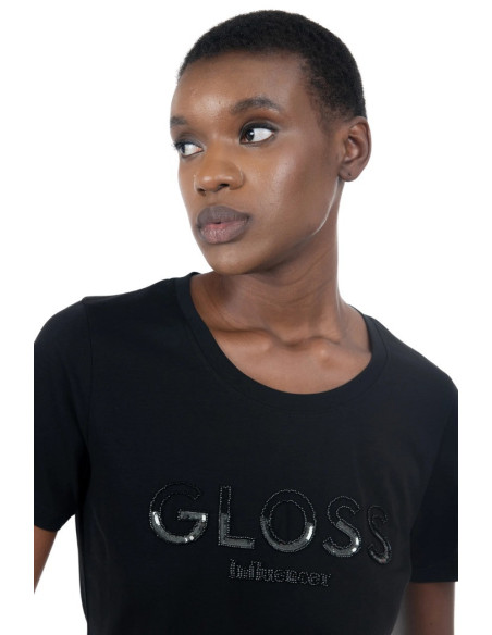 Influencer t-shirt girocollo con strass e paillettes 03AB186 [1d85952a]