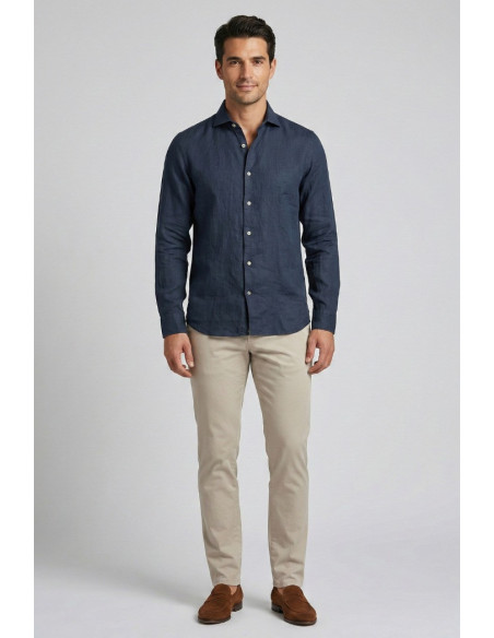 Markup camicia in lino con collo francese MK13003 [a59353a1]