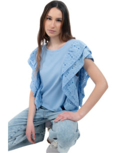 Influencer t-shirt con rouches in pizzo San Gallo 03X563 [375875b4] 2