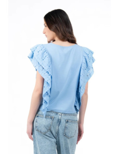 Influencer t-shirt con rouches in pizzo San Gallo 03X563 [5963f7bd]