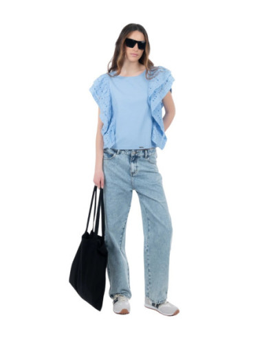 Influencer t-shirt con rouches in pizzo San Gallo 03X563 [5c33b0a3]