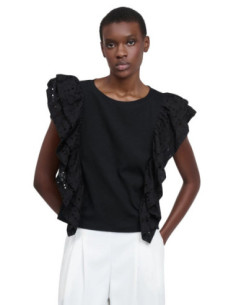 Influencer t-shirt con rouches in pizzo San Gallo 03X563 [8f1607ed]