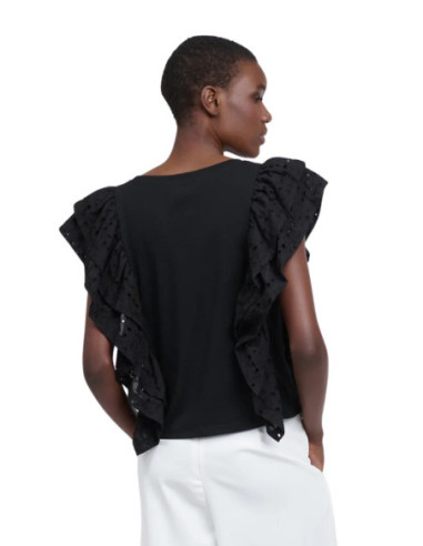 Influencer t-shirt con rouches in pizzo San Gallo 03X563 [e12d85e4]
