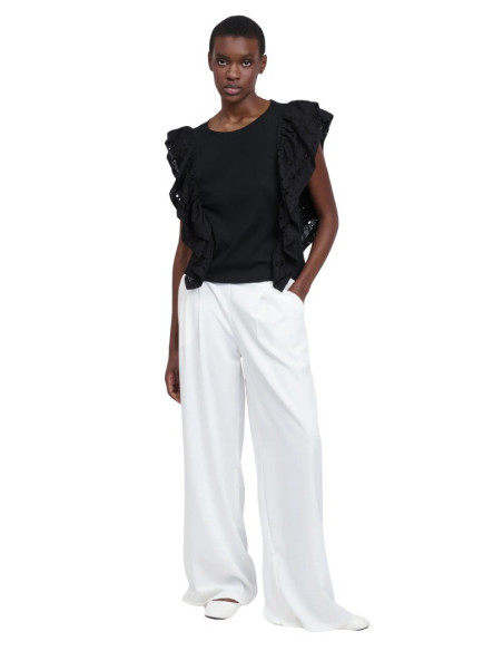 Influencer t-shirt con rouches in pizzo San Gallo 03X563 [e47dc2fa]