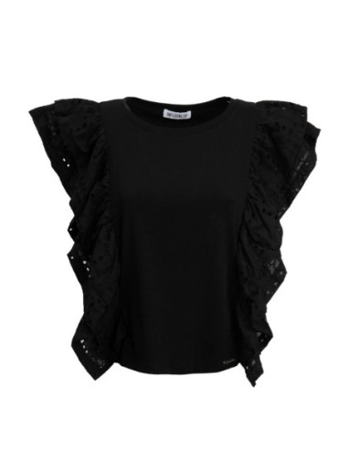 Influencer t-shirt con rouches in pizzo San Gallo 03X563 [536003fe]