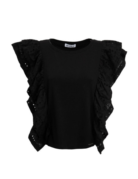 Influencer t-shirt con rouches in pizzo San Gallo 03X563 [536003fe]
