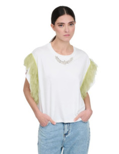 Influencer t-shirt con dettaglio gioiello e tulle 03X564 [44211f0d]
