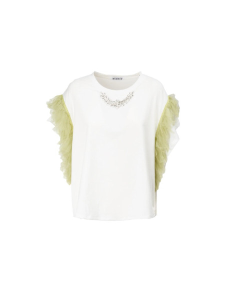 Influencer t-shirt con dettaglio gioiello e tulle 03X564 [98571b1e]