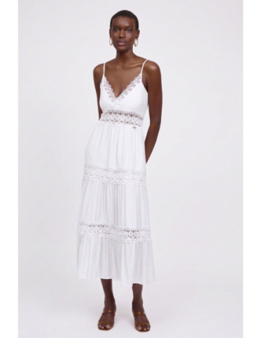Influencer abito lungo scollato con inserti in pizzo 03Y131 [5460ca66]