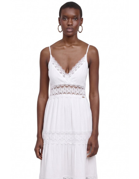 Influencer abito lungo scollato con inserti in pizzo 03Y131 [8d46896b]