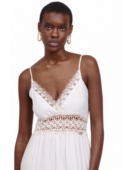 Influencer abito lungo scollato con inserti in pizzo 03Y131 [3f0b0f71]