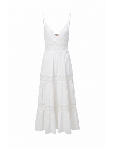 Influencer abito lungo scollato con inserti in pizzo 03Y131 [8816ce75]
