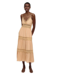 Influencer abito lungo scollato con inserti in pizzo 03Y131 [ceb7f586]