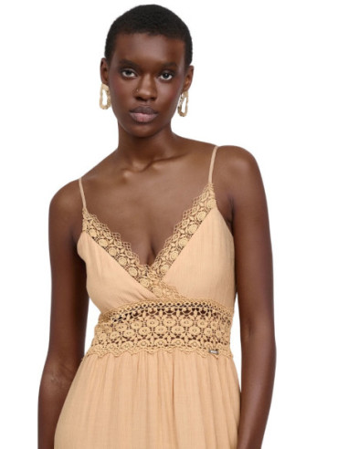 Influencer abito lungo scollato con inserti in pizzo 03Y131 [1791b68b]