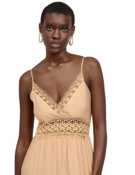 Influencer abito lungo scollato con inserti in pizzo 03Y131 [1791b68b]