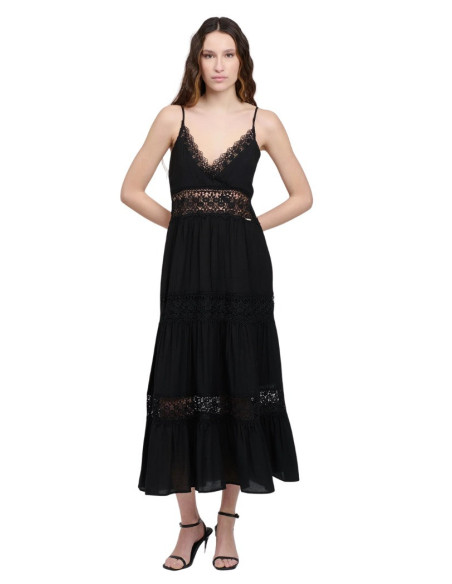 Influencer abito lungo scollato con inserti in pizzo 03Y131 [7f6272ea]