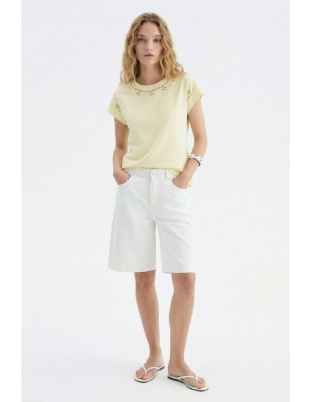 Influencer t-shirt in cotone con ricamo sangallo 05AB223 [3a929979]