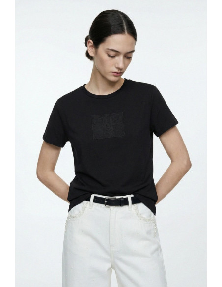 Influencer t-shirt in cotone stretch con logo patch 05AB218 [20c6d8ae]
