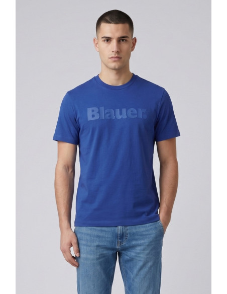 Blauer t-shirt in jersey stampa logo frontale in tono Bourn 26SBLUH02287-007480 [0783a988]