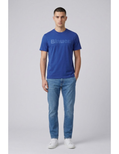 Blauer t-shirt in jersey stampa logo frontale in tono Bourn 26SBLUH02287-007480 [69b82b81]