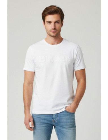 Blauer t-shirt in jersey stampa logo frontale in tono Bourn 26SBLUH02287-007480 [900c3df7]