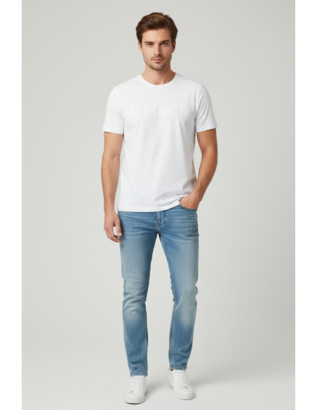 Blauer t-shirt in jersey stampa logo frontale in tono Bourn 26SBLUH02287-007480 [fe37bffe]