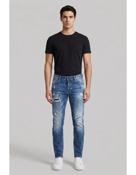 Drop Season 2 jeans in denim di cotone con rotture SS26D06 [e49f2c78]