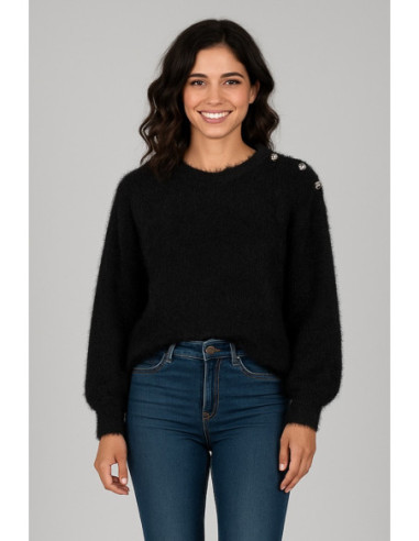 Blash maglia effetto pelo con bottoni gioiello sulla spalla BS9700065 [f8976ab6]