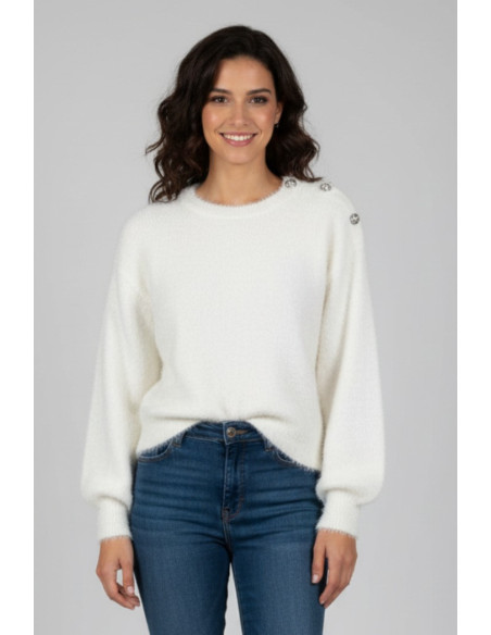 Blash maglia effetto pelo con bottoni gioiello sulla spalla BS9700065 [91f4197f]