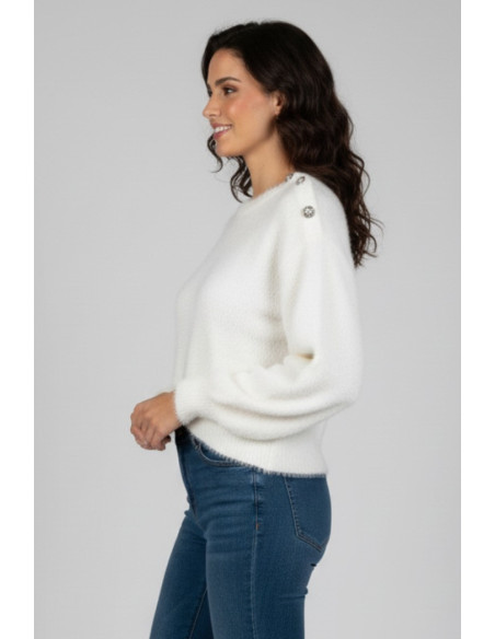 Blash maglia effetto pelo con bottoni gioiello sulla spalla BS9700065 [48d25a72]