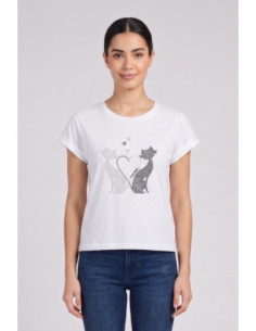Fresh Flower t-shirt in cotone con risvolti e strass FD567 [5809cb2a]