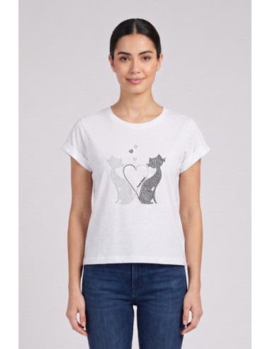 Fresh Flower t-shirt in cotone con risvolti e strass FD567 [5809cb2a]