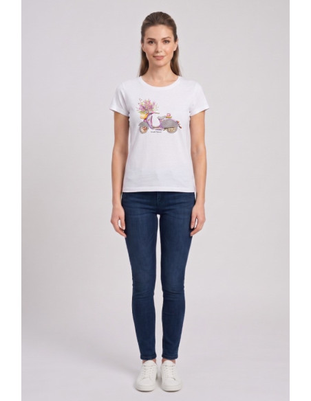 Fresh Flower t-shirt in cotone con risvolti e strass FD567 [36324923]