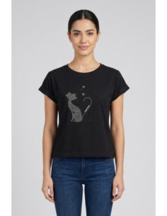 Fresh Flower t-shirt in cotone con risvolti e strass FD567 [730b73a6]