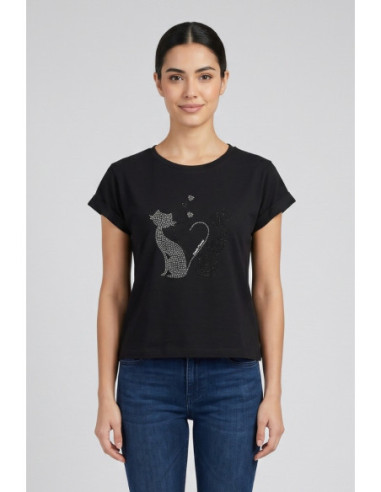 Fresh Flower t-shirt in cotone con risvolti e strass FD567 [730b73a6]