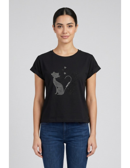 Fresh Flower t-shirt in cotone con risvolti e strass FD567 [730b73a6]