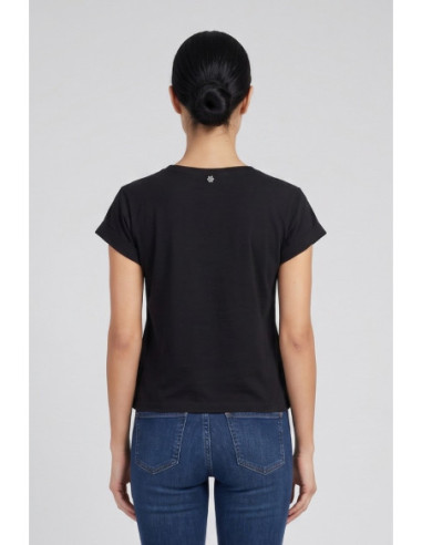Fresh Flower t-shirt in cotone con risvolti e strass FD567 [aa2d30ab]