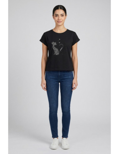Fresh Flower t-shirt in cotone con risvolti e strass FD567 [1d30f1af]