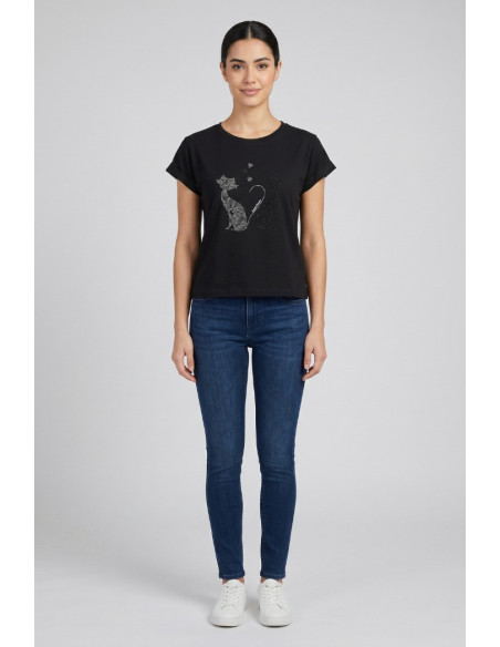 Fresh Flower t-shirt in cotone con risvolti e strass FD567 [1d30f1af]