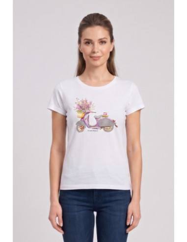 Fresh Flower t-shirt in cotone con vespa stampata FD569 [2004e331]