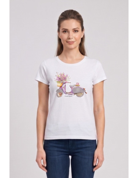 Fresh Flower t-shirt in cotone con vespa stampata FD569 [2004e331]