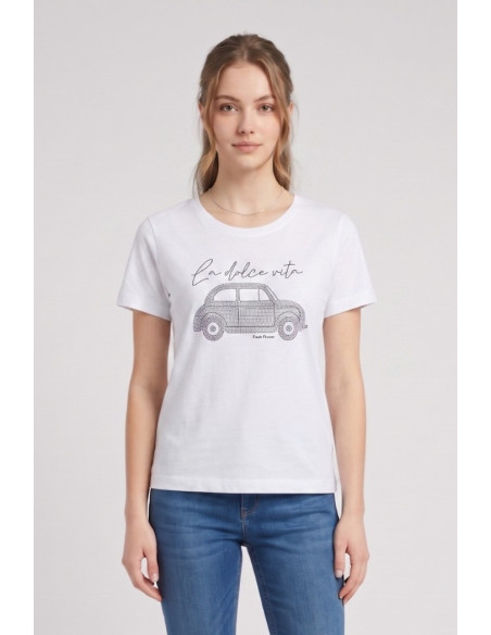 Fresh Flower t-shirt over con stampa strass FD571 [890adcbc]
