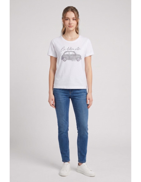 Fresh Flower t-shirt over con stampa strass FD571 [e7315eb5]