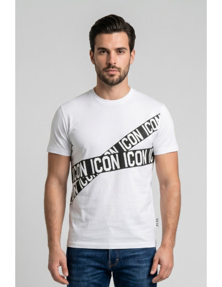 Icon t-shirt in cotone con bande logo stampate IUT016 [0d9d3d24]