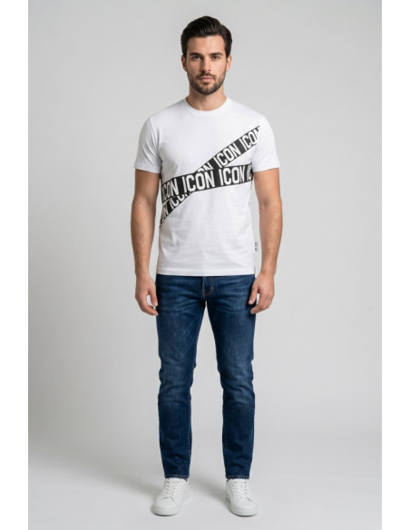 Icon t-shirt in cotone con bande logo stampate IUT016 [63a6bf2d]