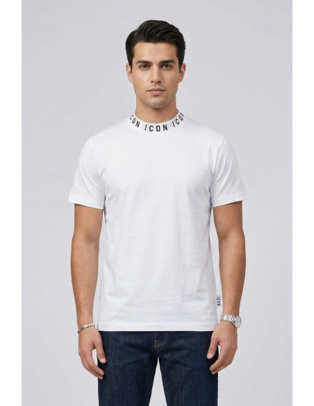 Icon t-shirt in cotone con stampa logo sul colletto IUT042 [6bde45bf]