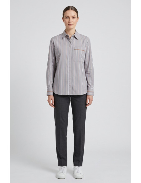 Markup camicia rigata in cotone con applicazioni MW2630003 [12815e88]