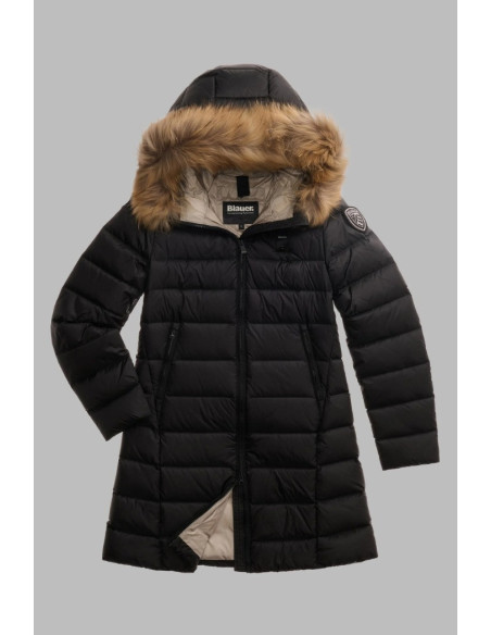 Blauer piumino lungo con pelliccia Kristin 26WBLDK03040-006047 [b2802348]
