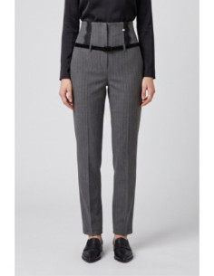 Phard pantalone gessato vita alta ed inserti in pizzo 1637H1312 [81e2baf8]