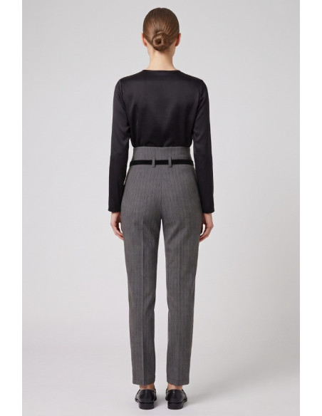 Phard pantalone gessato vita alta ed inserti in pizzo 1637H1312 [58c4f9f5]
